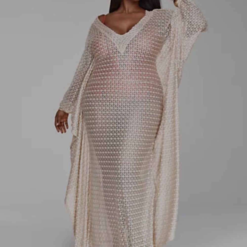 Fashion to Figure Beige Maxi Dress with Deep V-Neck - Picture 3 of 9